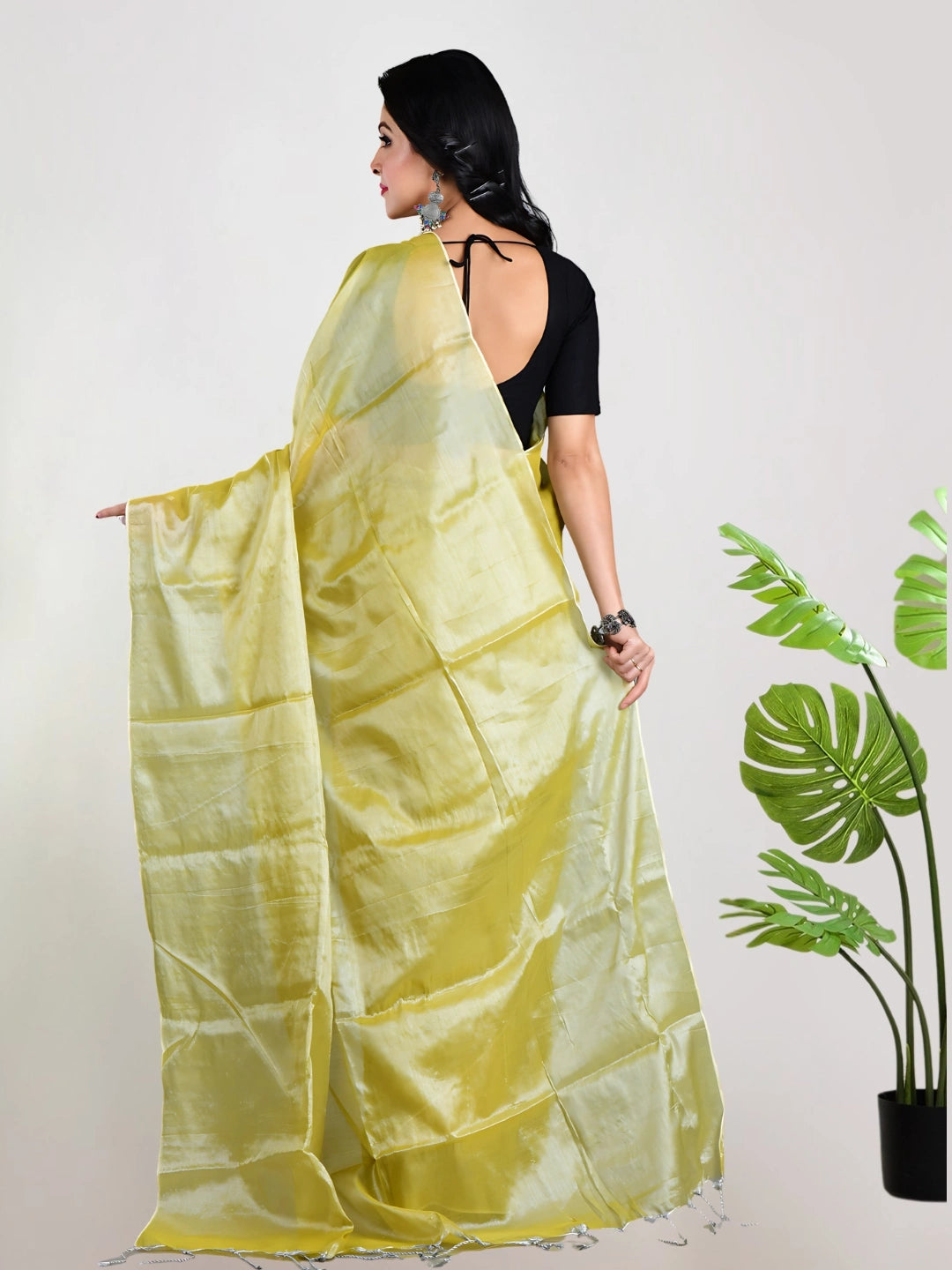 Citrine Breeze | Lime Yellow Handloom Tissue saree