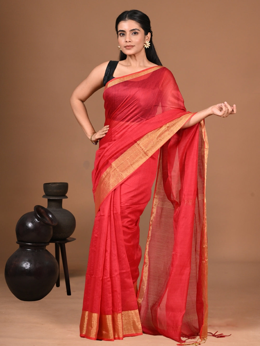 Lal Gagan | Red Handloom Linen Saree