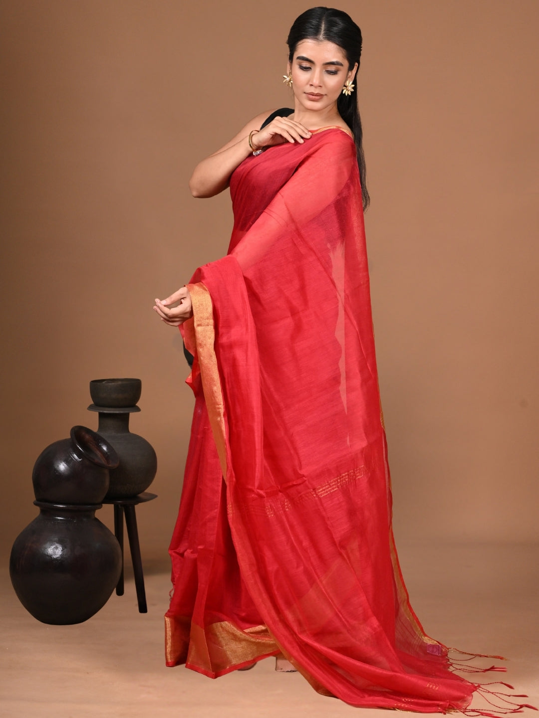 Lal Gagan | Red Handloom Linen Saree
