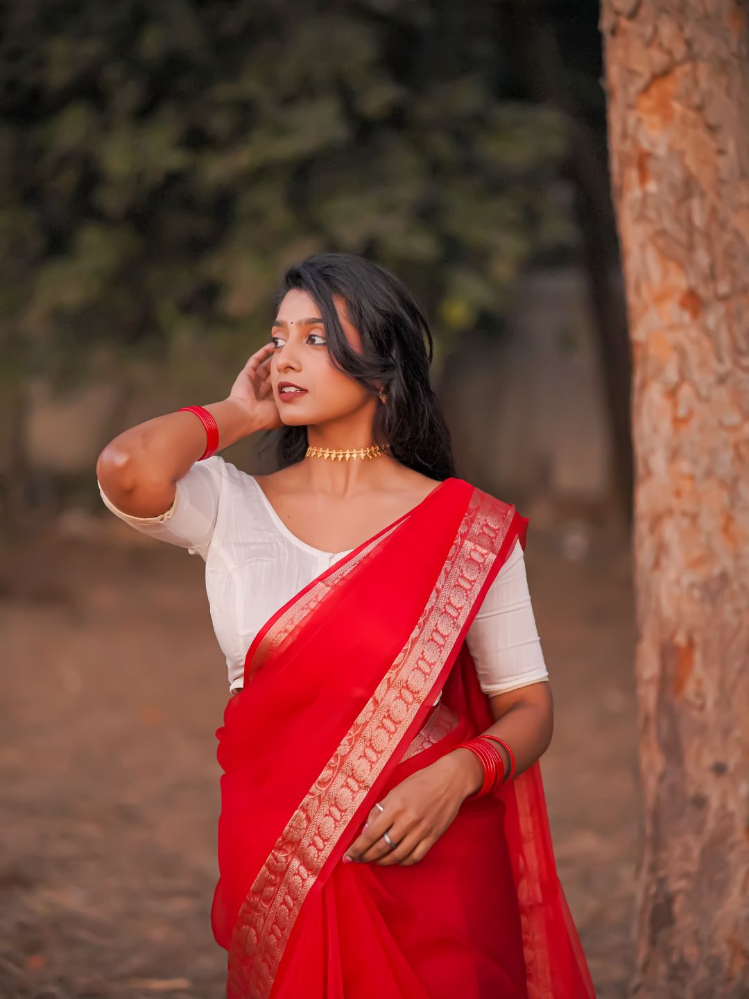Red Rose | Red  Handloom Organza Saree