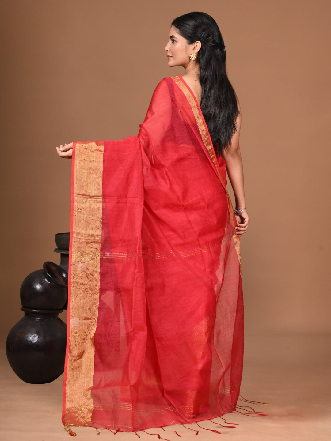 Lal Gagan | Red Handloom Linen Saree