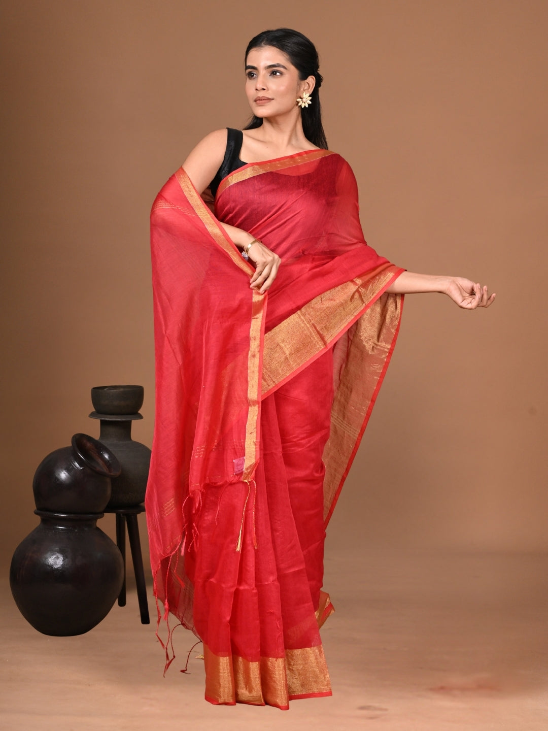 Lal Gagan | Red Handloom Linen Saree