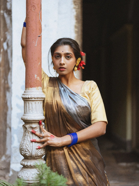 Swarna Chaand | Gold & Silver Handloom Tissue Saree By Antra