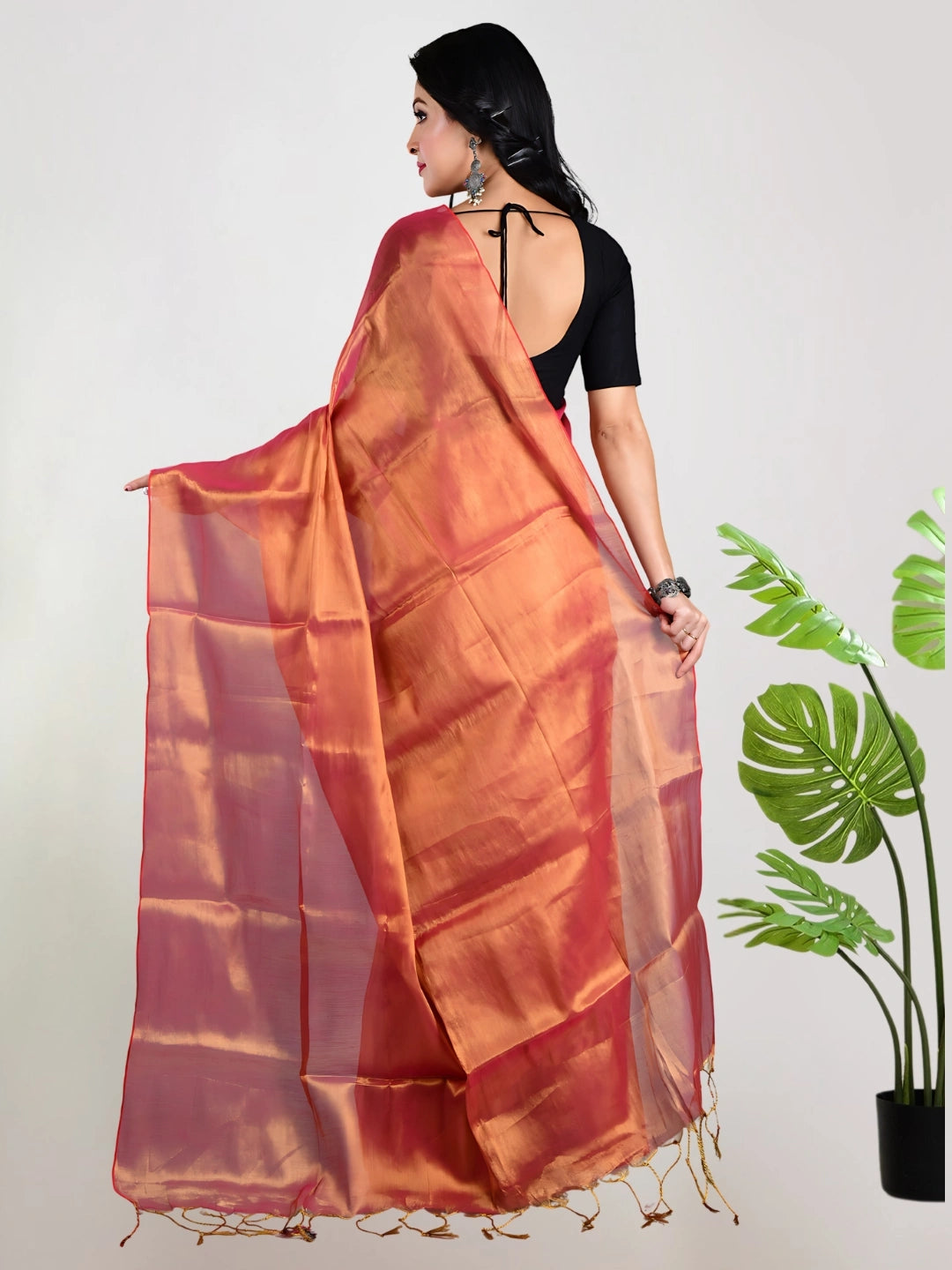 Orange Glow | Orange Handloom Tissue Saree