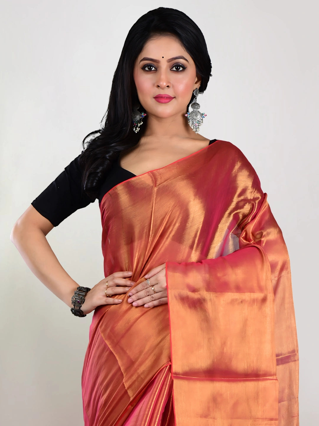 Orange Glow | Orange Handloom Tissue Saree