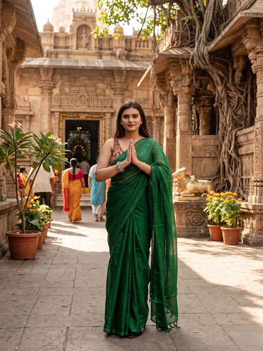 Mehndi Noor | Bottle Green Handloom Tissue Saree