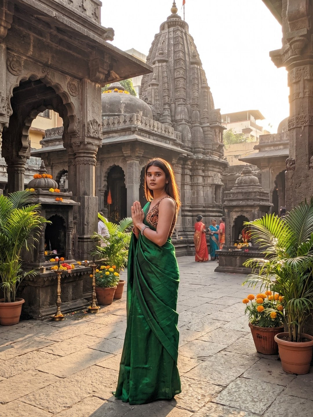 Mehndi Noor | Bottle Green Handloom Tissue Saree