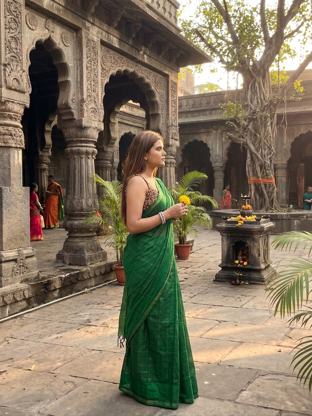 Mehndi Noor | Bottle Green Handloom Tissue Saree