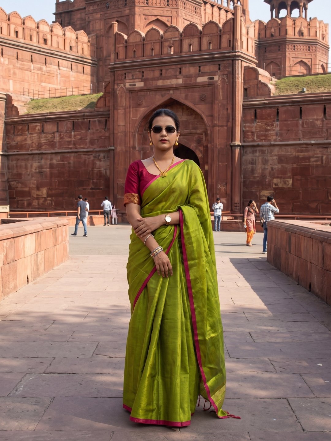 Virana Mehndi Glow | Green Handloom Tissue Saree