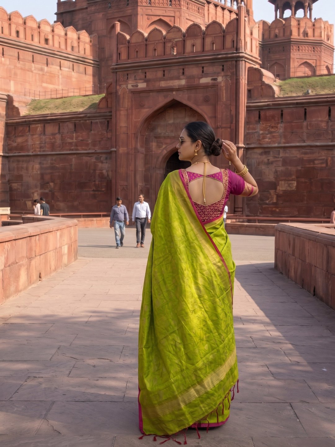 Virana Mehndi Glow | Green Handloom Tissue Saree