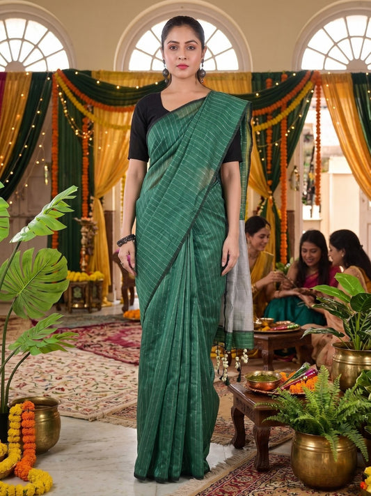 Mehndi Mint Whisper | Turquoise Green Handloom Linen Saree