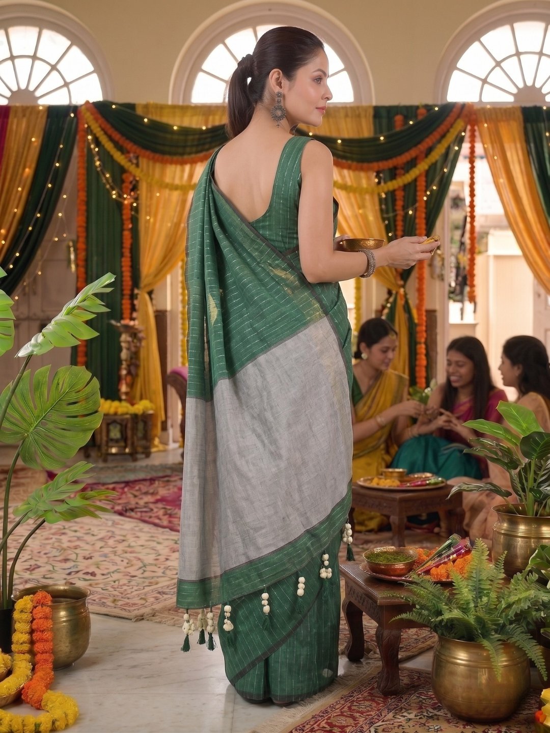 Mehndi Mint Whisper | Turquoise Green Handloom Linen Saree