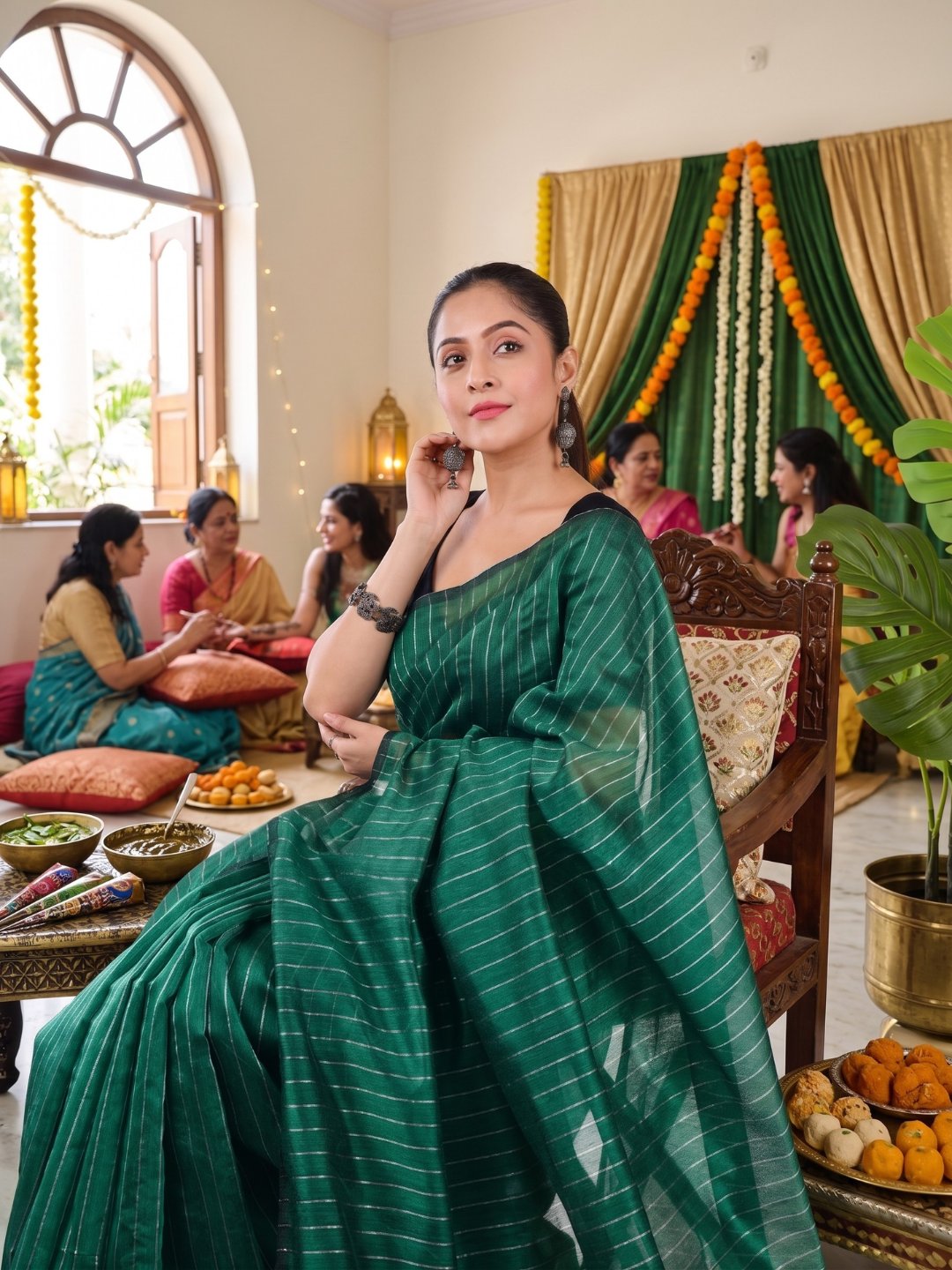 Mehndi Mint Whisper | Turquoise Green Handloom Linen Saree