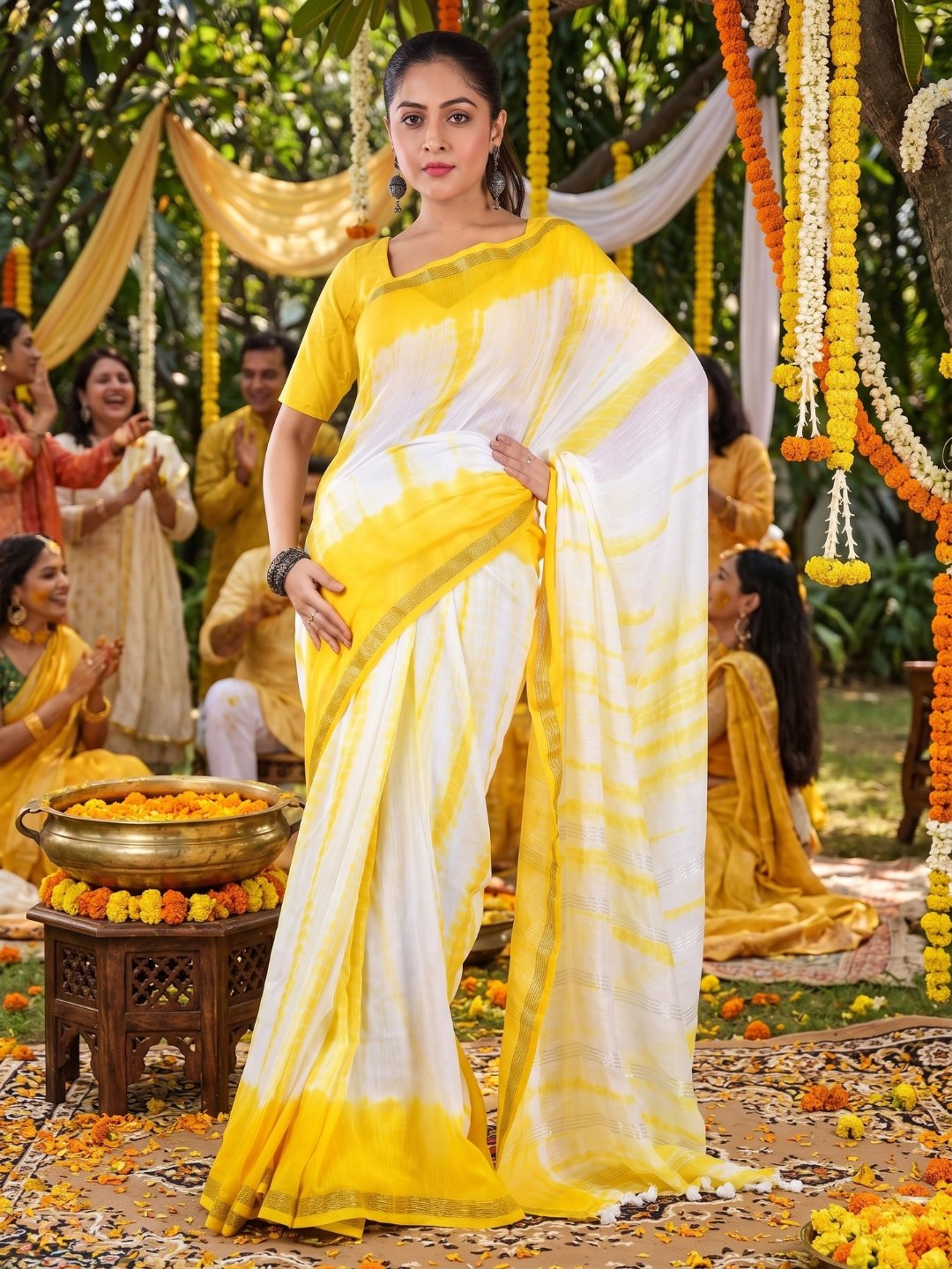 Haldi Utsav | Sunshine Yellow Handloom Mul Cotton Saree