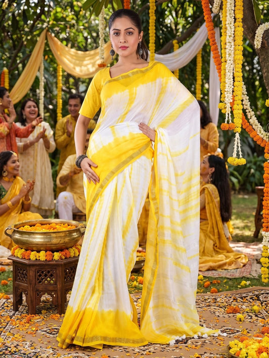 Haldi Utsav | Sunshine Yellow Handloom Mul Cotton Saree