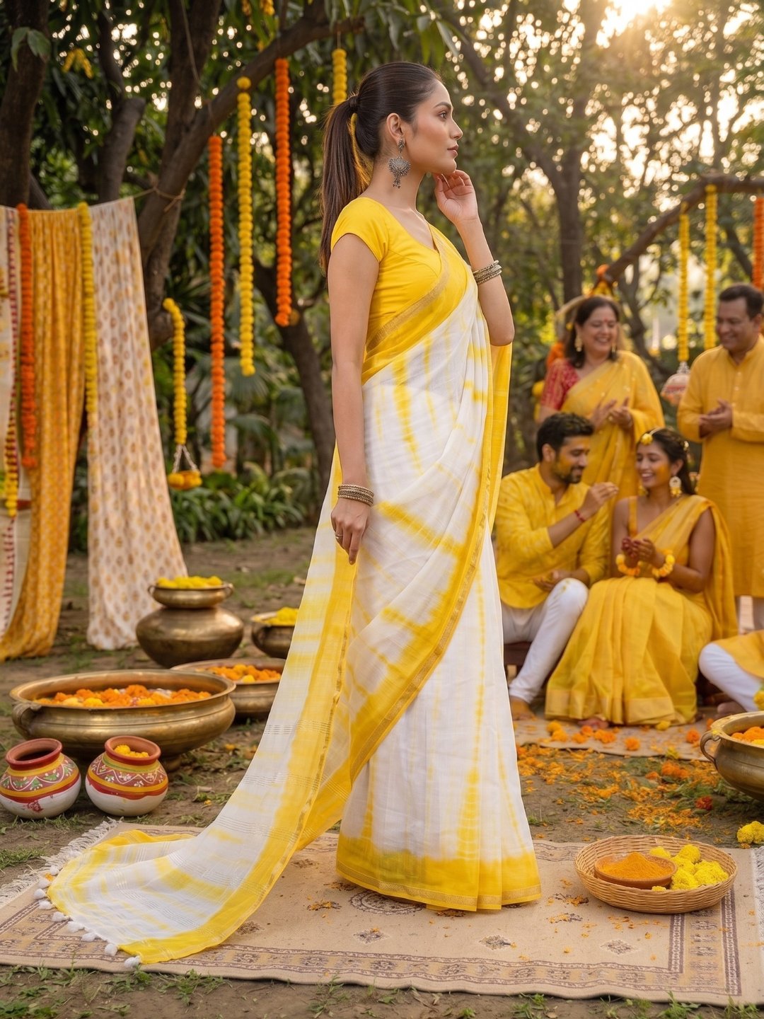 Haldi Utsav | Sunshine Yellow Handloom Mul Cotton Saree