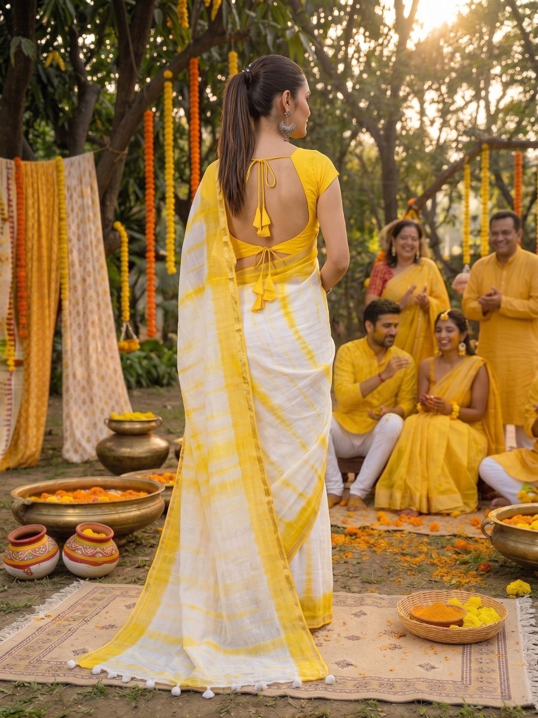 Haldi Utsav | Sunshine Yellow Handloom Mul Cotton Saree