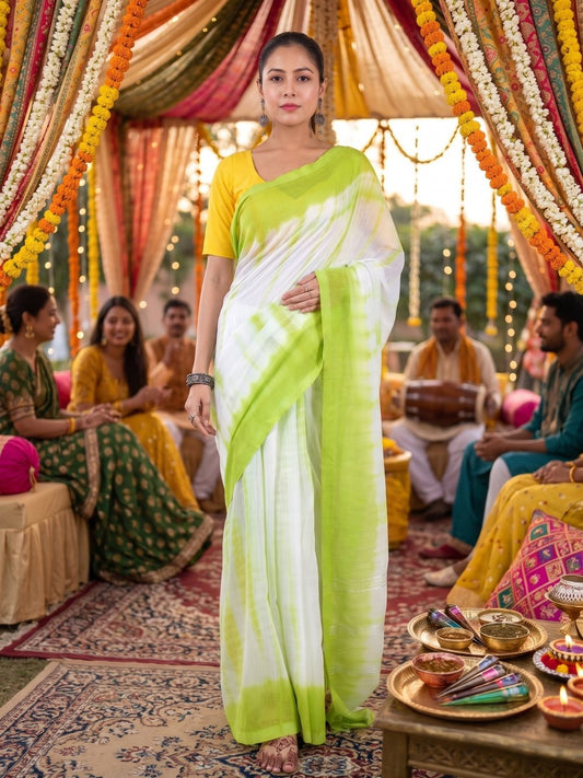 Mehndi Neerja | Lime Green Handloom Mul Cotton Saree