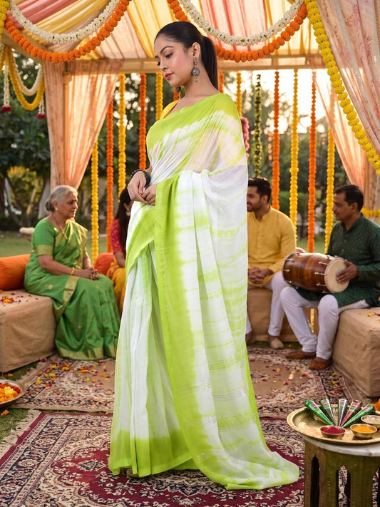 Mehndi Neerja | Lime Green Handloom Mul Cotton Saree