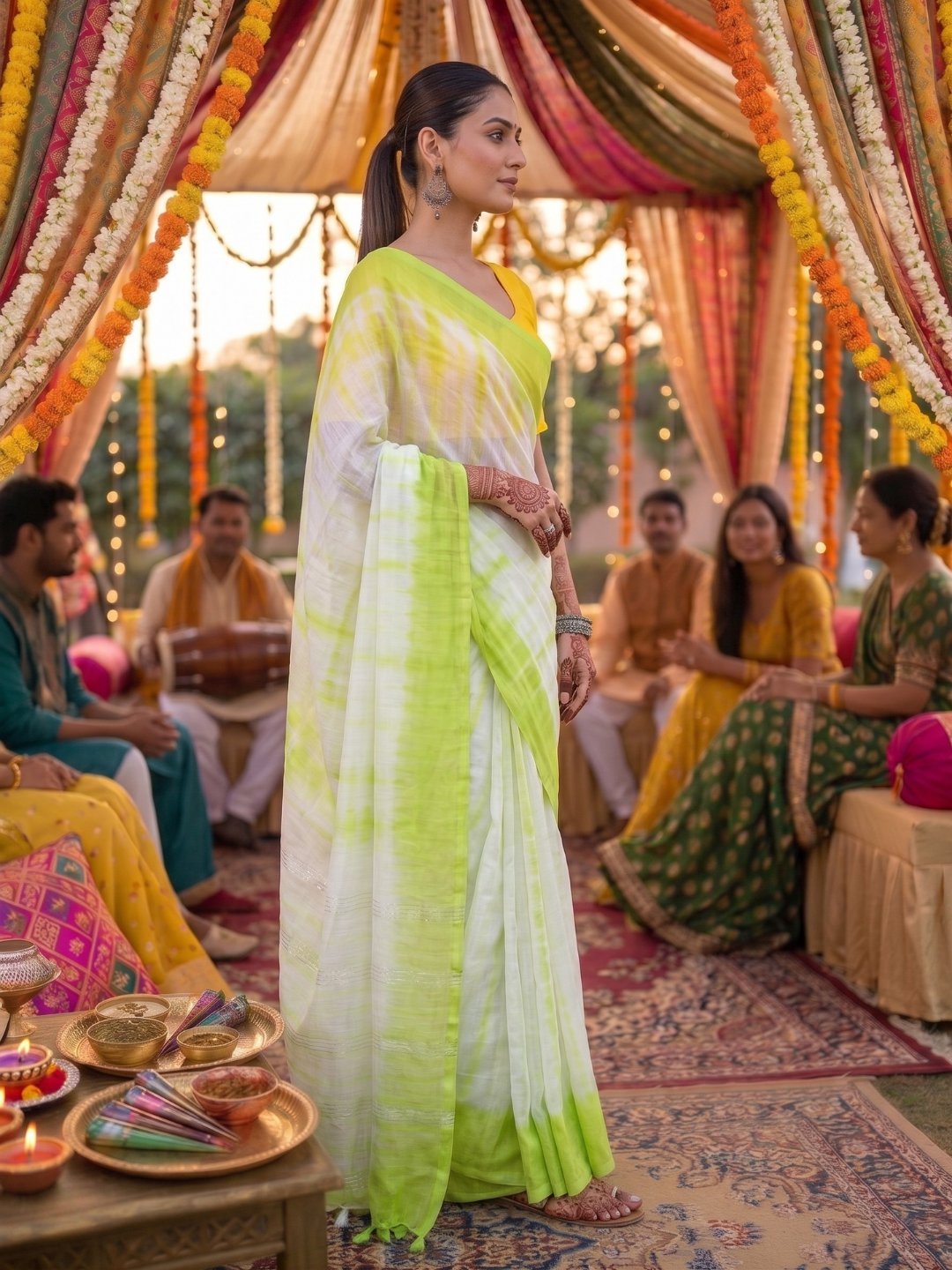 Mehndi Neerja | Lime Green Handloom Mul Cotton Saree