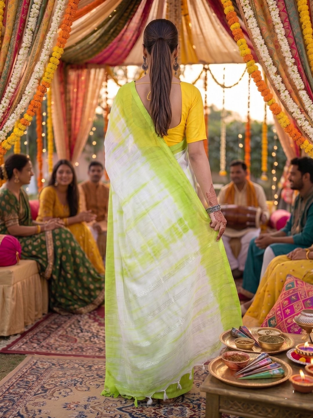 Mehndi Neerja | Lime Green Handloom Mul Cotton Saree