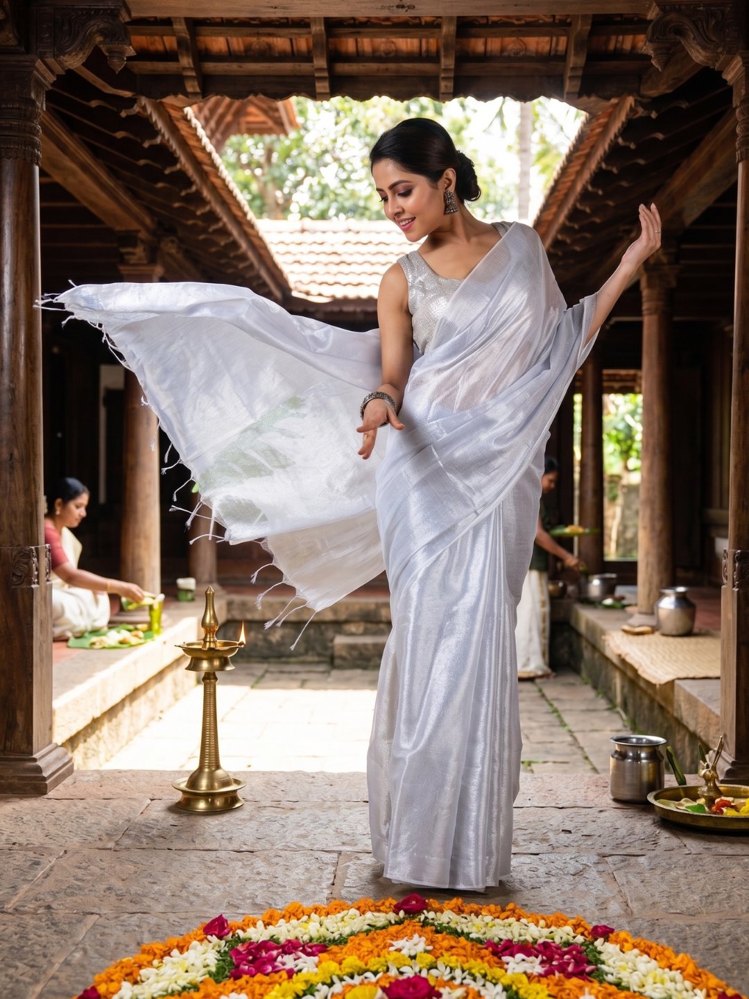 Onam Chandrika | White Handloom Tissue Saree