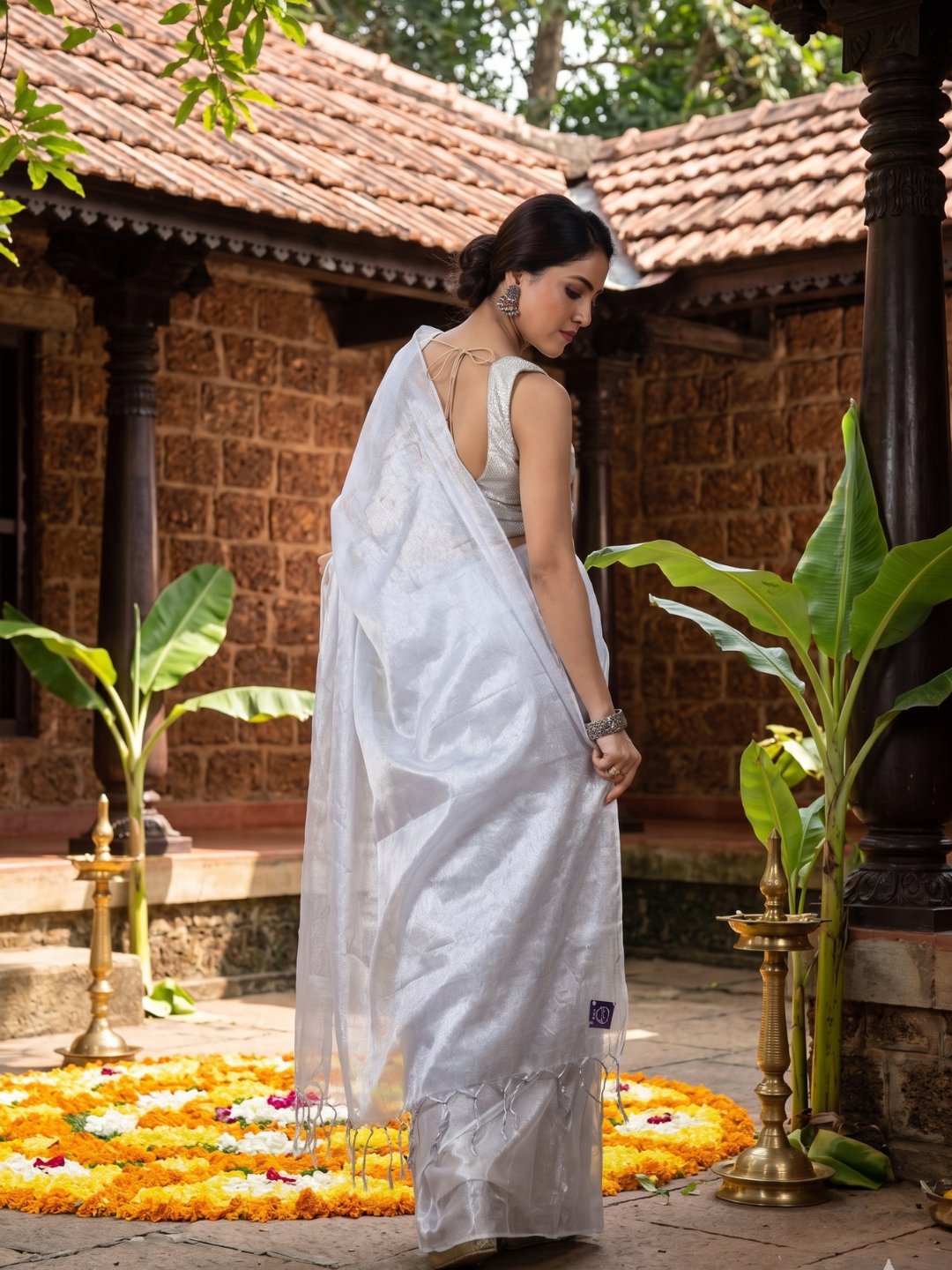 Onam Chandrika | White Handloom Tissue Saree