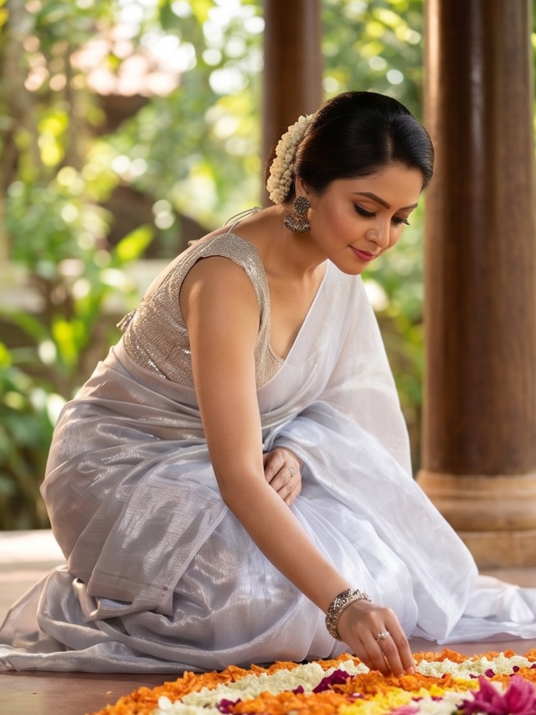 Onam Chandrika | White Handloom Tissue Saree