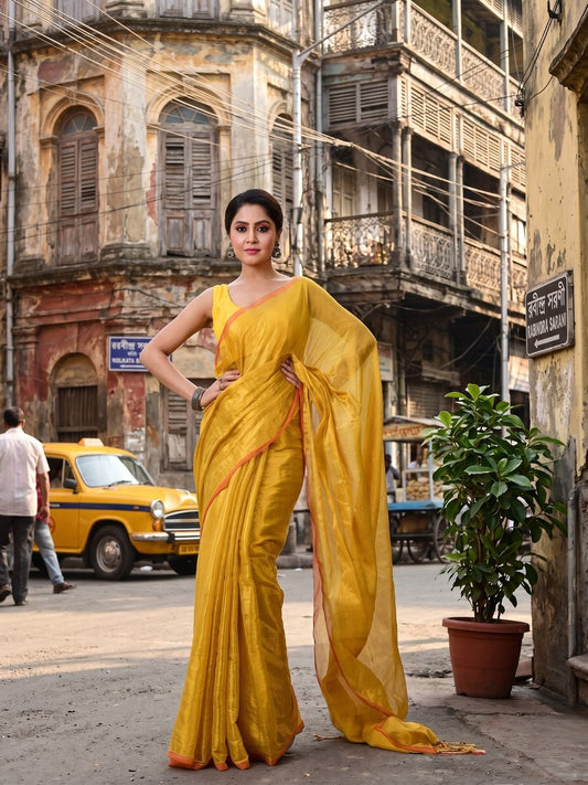 Haldi Kiran | Yellow Handloom Tissue Saree
