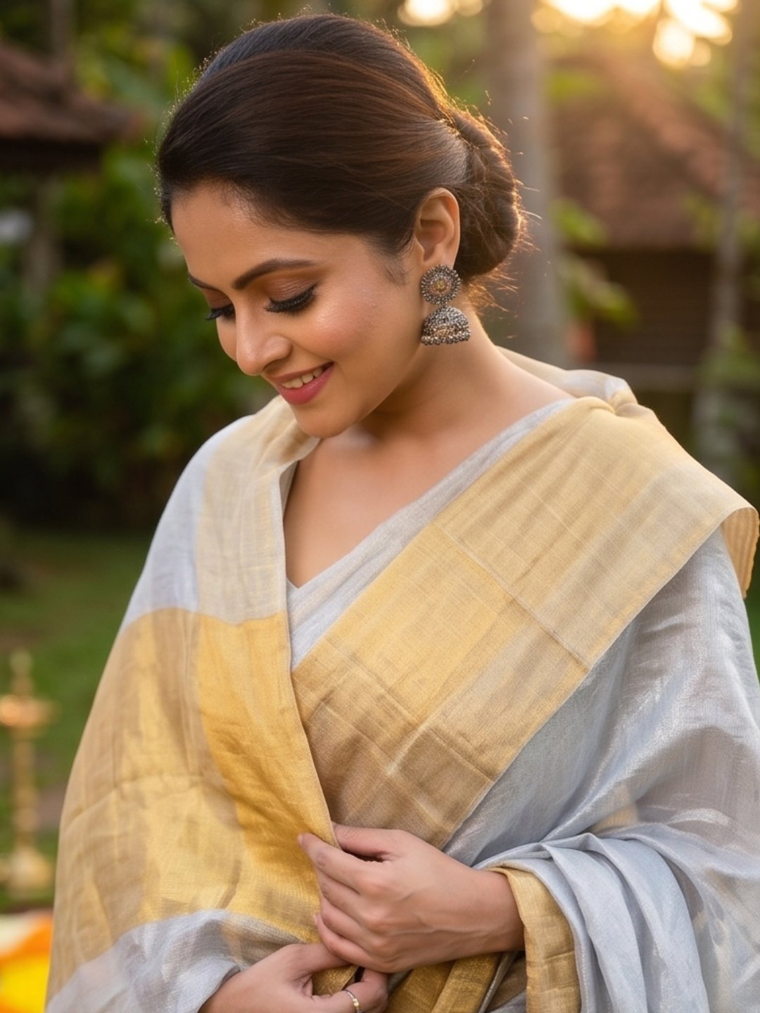 Onam Kanikonna | White & Yellow Handloom Tissue Saree