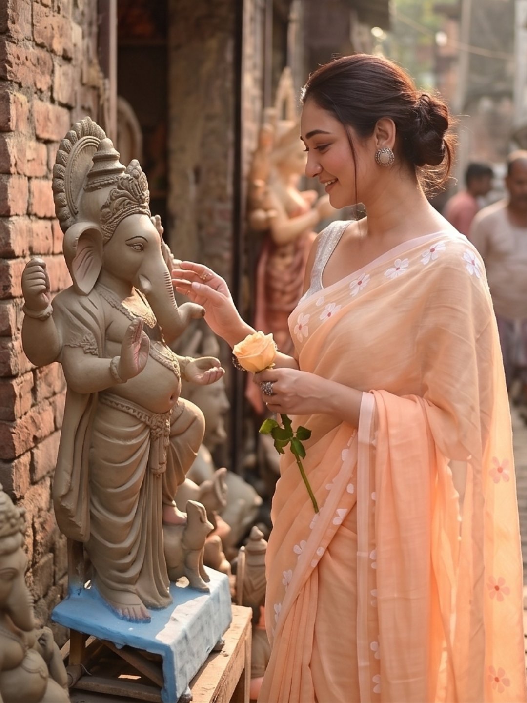 Peach Blossom | Peach Beige Handloom Cotton Saree with Delicate Handcrafted Floral Art