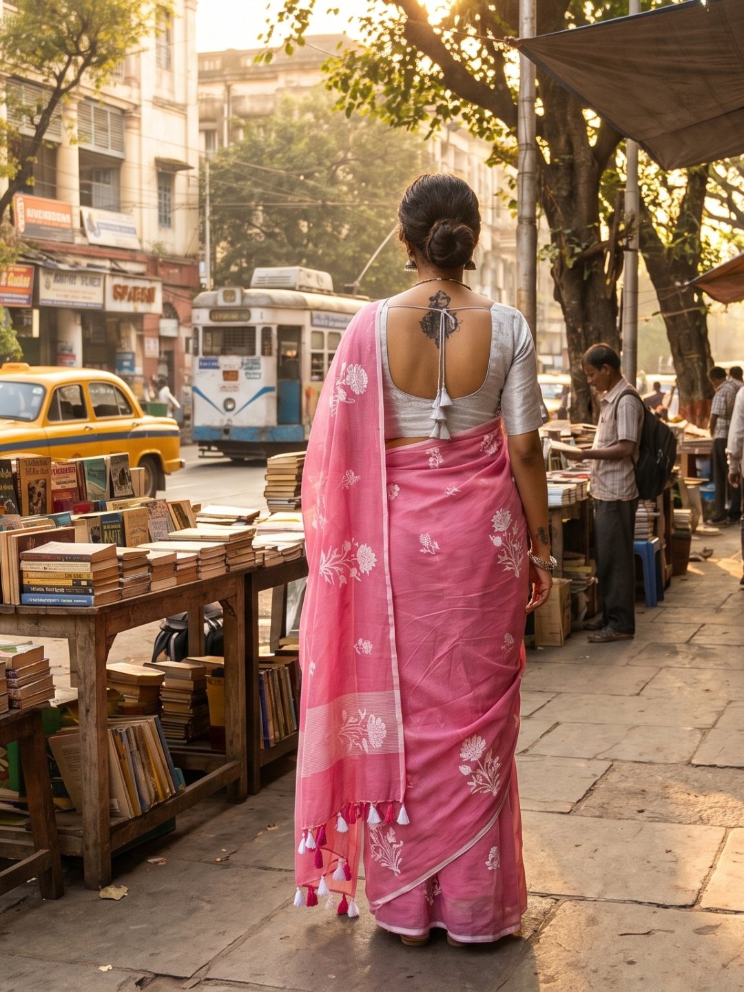 Candy Bloom | Cotton Candy Pink Handloom Cotton Saree with Delicate Handcrafted Floral Art
