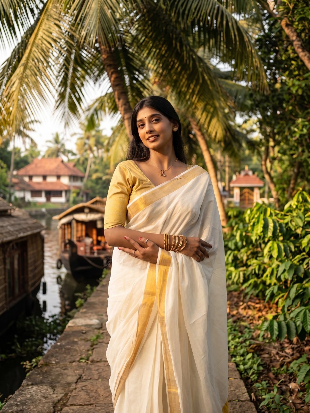 Thiruvona Padma | White Kasavu Handloom Cotton Saree
