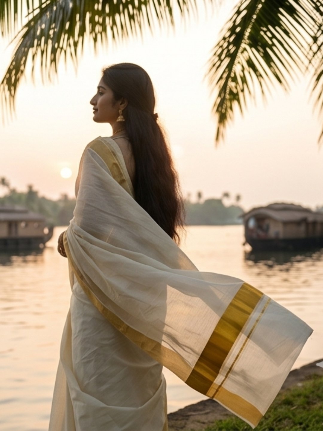 Thiruvona Padma | White Kasavu Handloom Cotton Saree