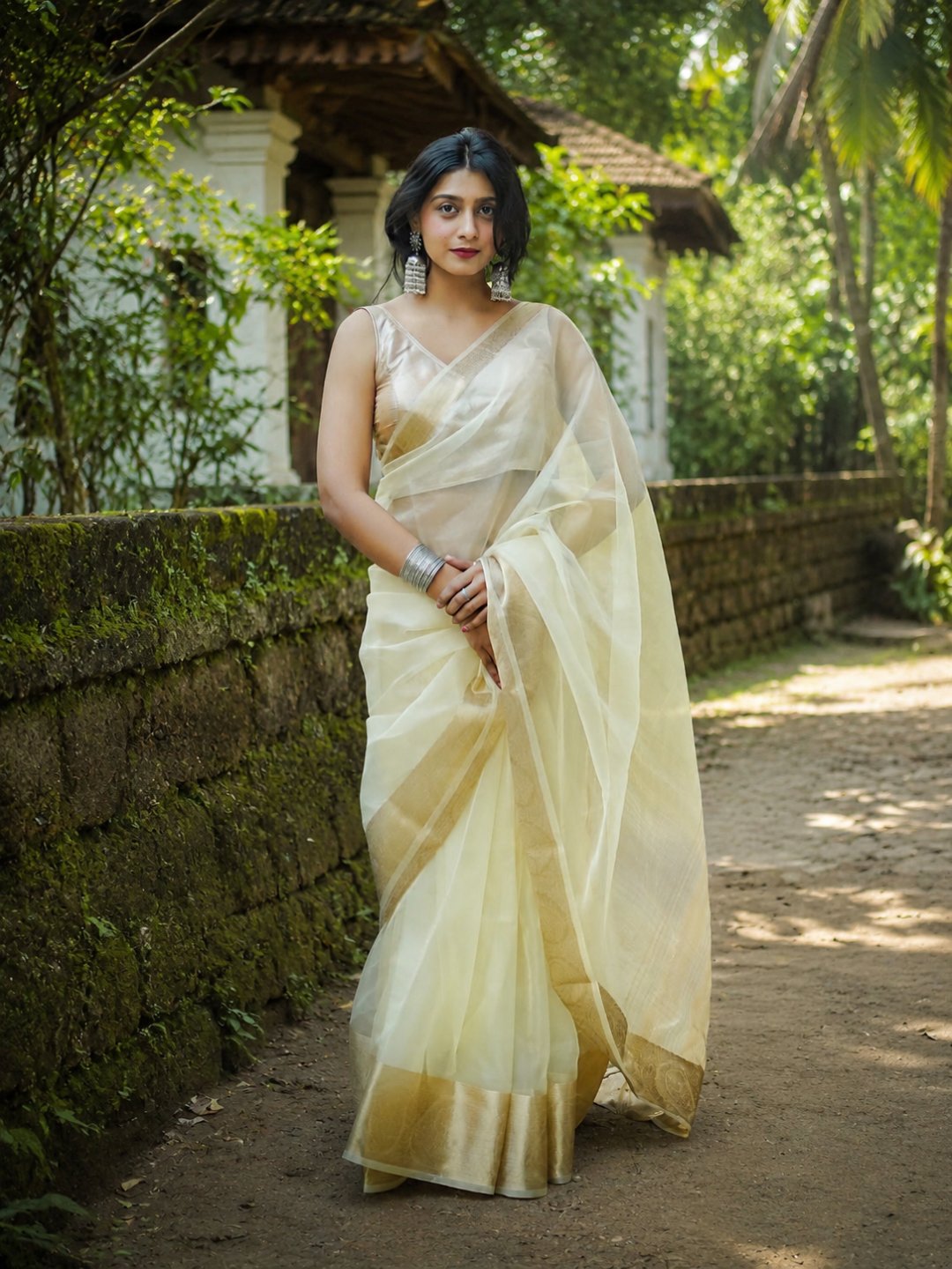 Onam Shwetha Pushpam | Beige Handloom Organza Saree