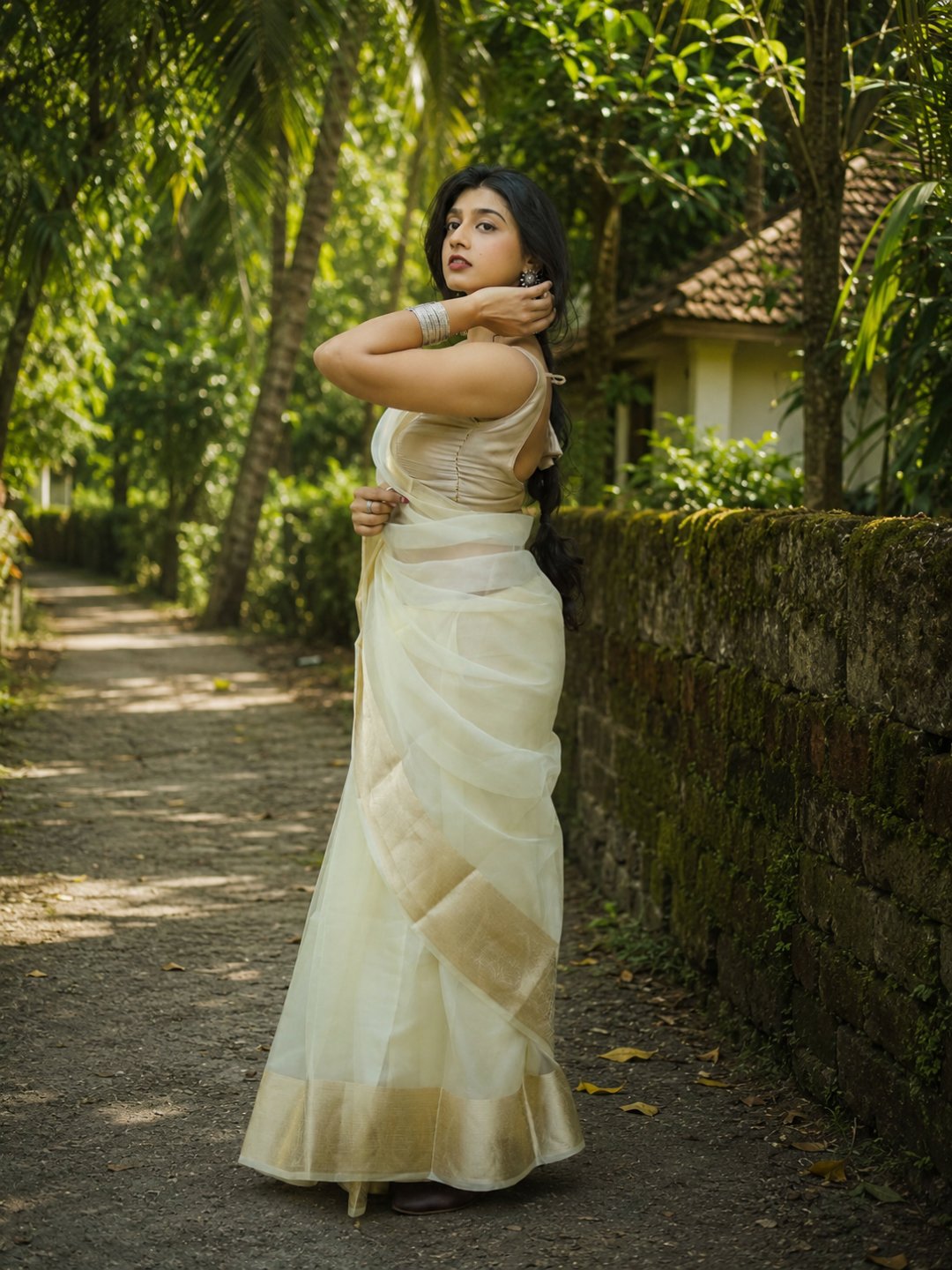 Onam Shwetha Pushpam | Beige Handloom Organza Saree