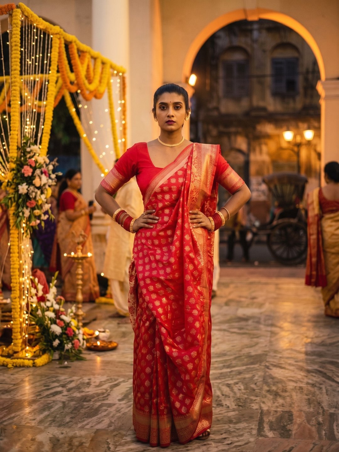Sindoori Rajnigandha | Red Handloom Banarasi Saree