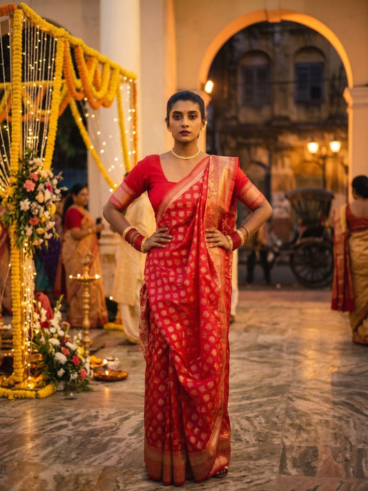 Sindoori Rajnigandha | Red Handloom Banarasi Saree