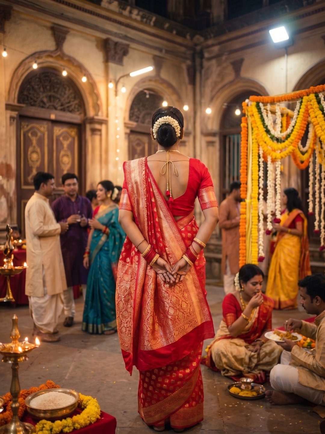 Sindoori Rajnigandha | Red Handloom Banarasi Saree