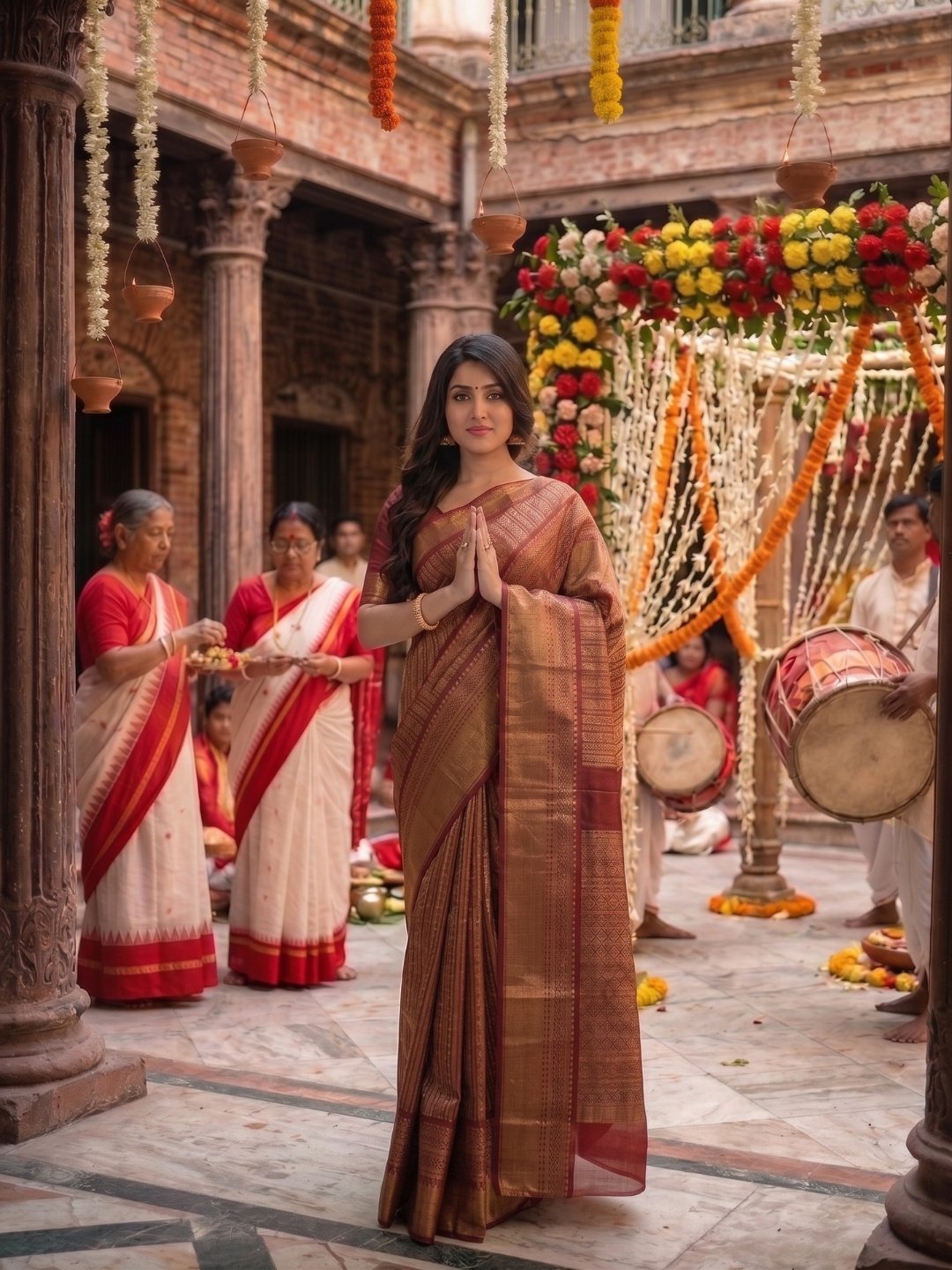 Rajwada Shagun | Gold & Maroon Banarasi Tissue Saree