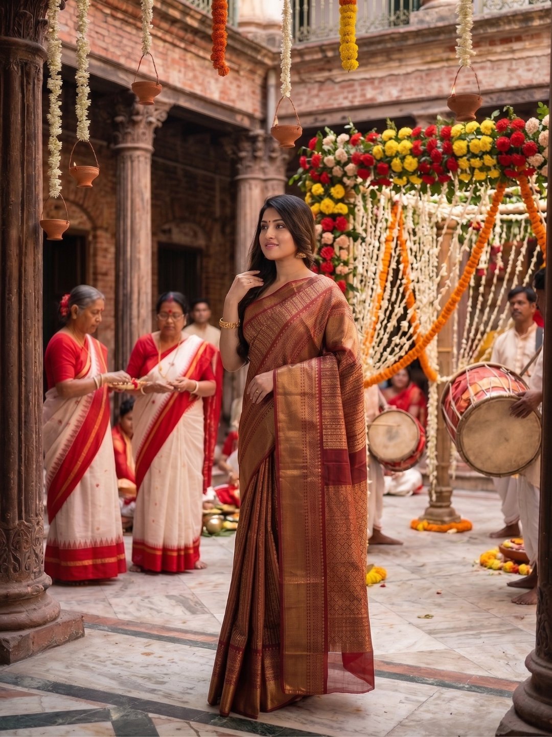 Rajwada Shagun | Gold & Maroon Banarasi Tissue Saree