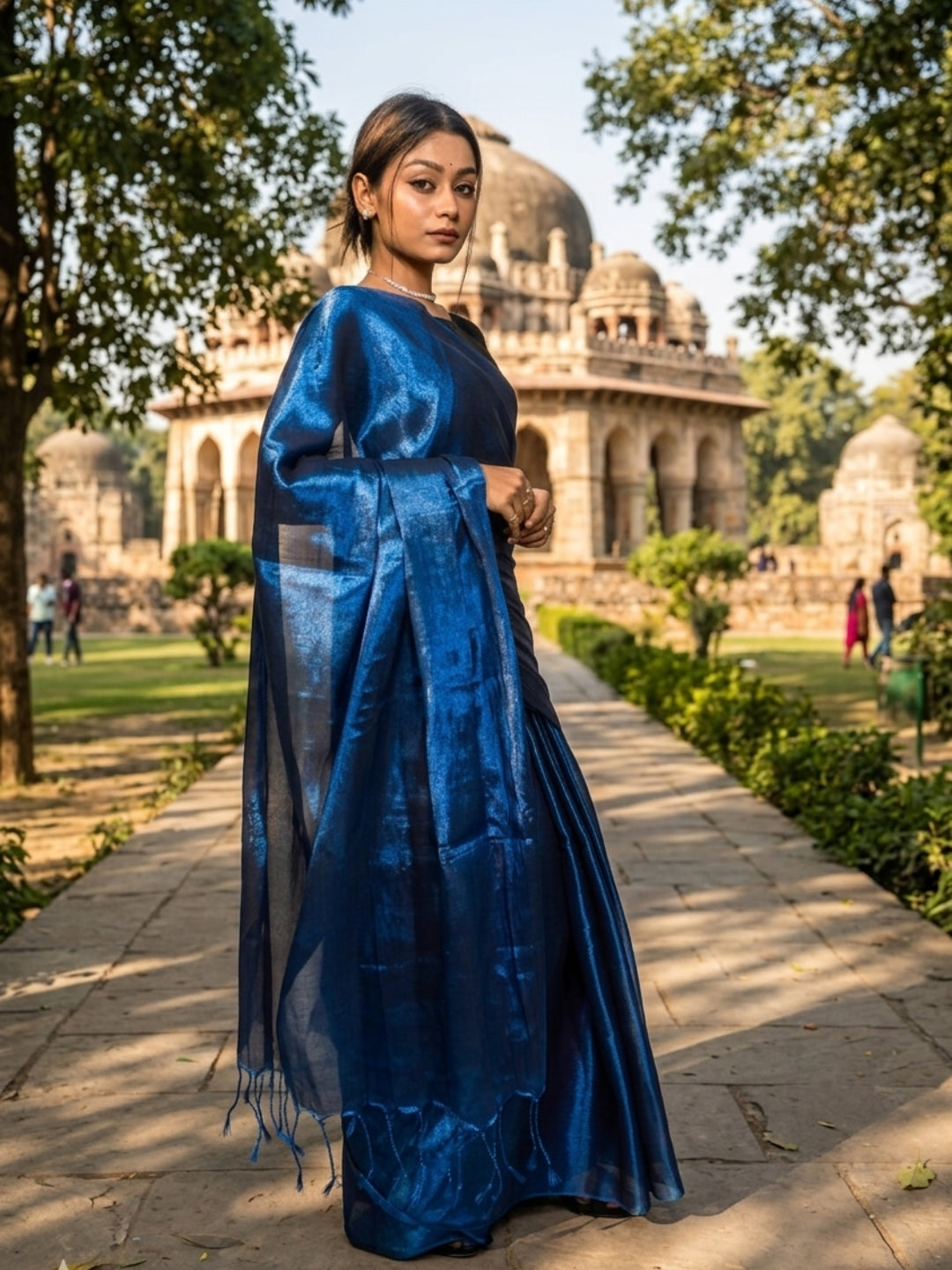 Aakar Turquoise Fleur Handloom Tissue Saree for Women | Turquoise Blue Lightweight Shimmer Saree with Unstitched Blouse Piece | Festive Wedding Partywear Saree