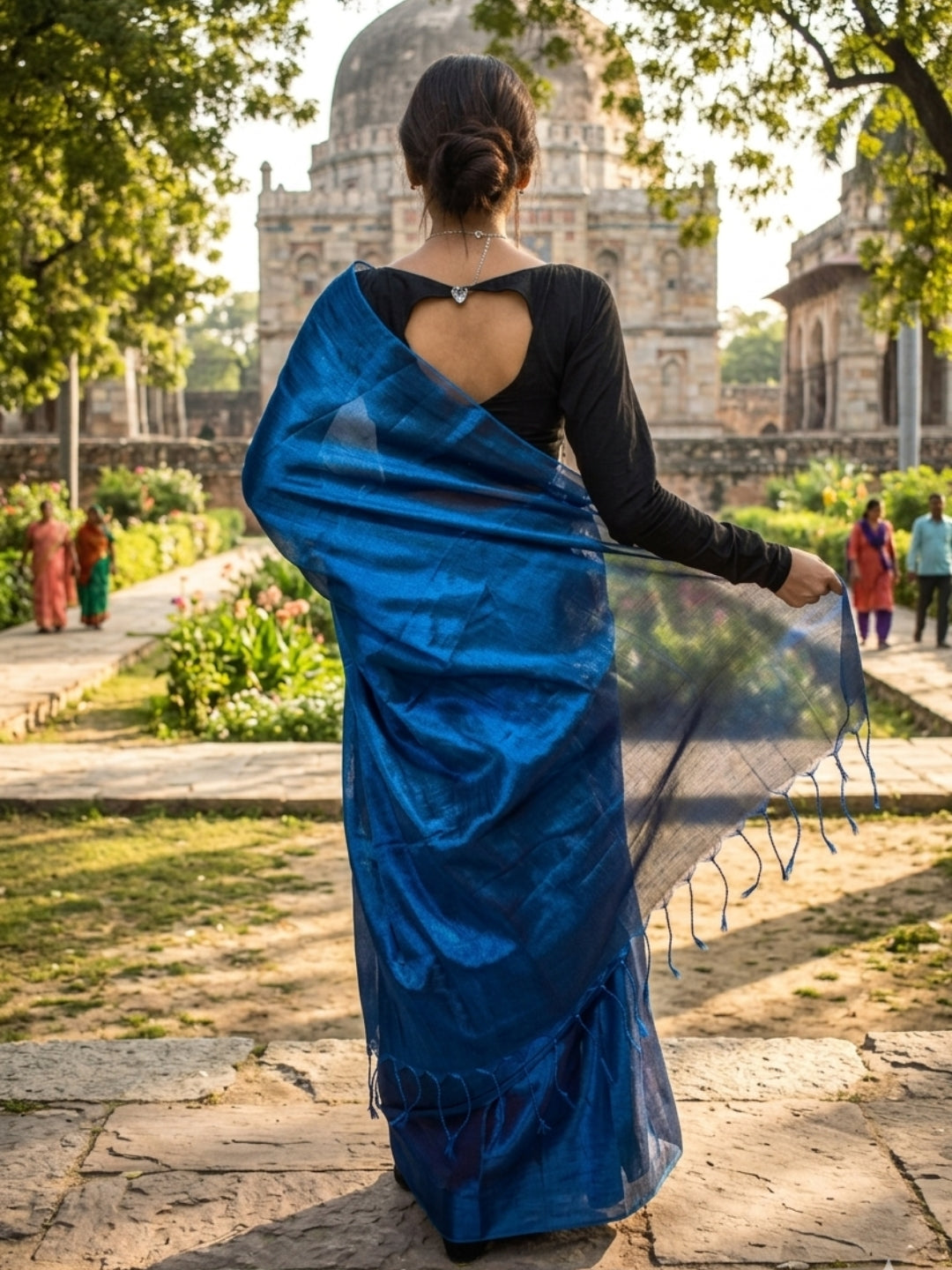 Aakar Turquoise Fleur Handloom Tissue Saree for Women | Turquoise Blue Lightweight Shimmer Saree with Unstitched Blouse Piece | Festive Wedding Partywear Saree