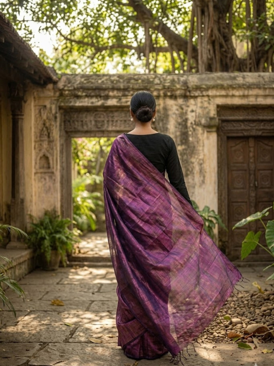 Aakar Purple Dusk Handloom Tissue Saree for Women | Lightweight Shimmer Purple Saree with Unstitched Blouse Piece | Festive Wedding Partywear Saree