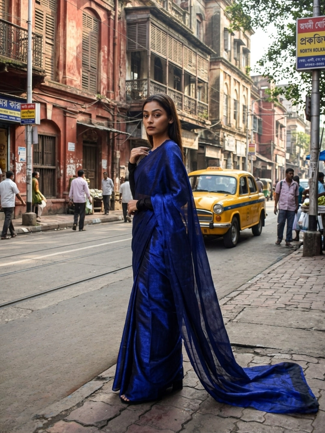 Neel Sagar | Ink Blue Handloom Tissue Saree