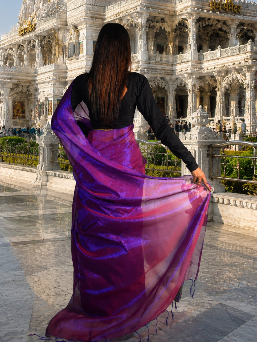 Aakar Orchid Mist Purple & Blue Handloom Tissue Saree for Women | Dual Tone Lightweight Shimmer Saree with Unstitched Blouse Piece | Festive Wedding Partywear Saree