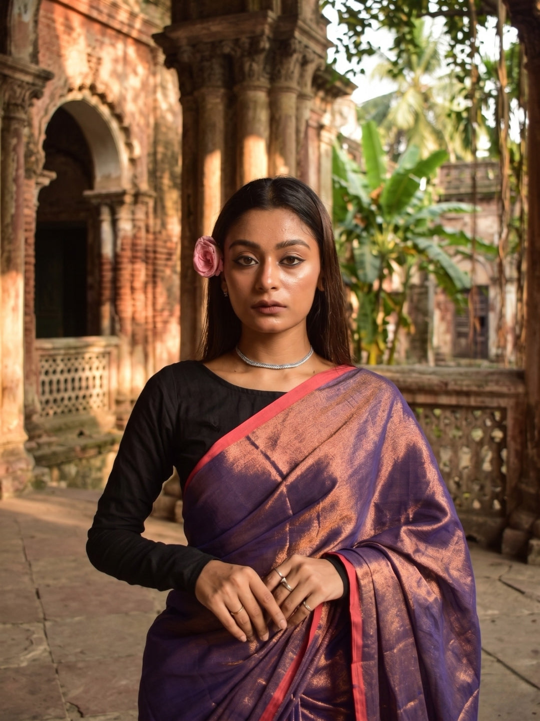 Aakar Midnight Melt Copper & Blue Handloom Tissue Saree for Women | Dual Tone Lightweight Shimmer Saree with Unstitched Blouse Piece | Festive Wedding Partywear Saree