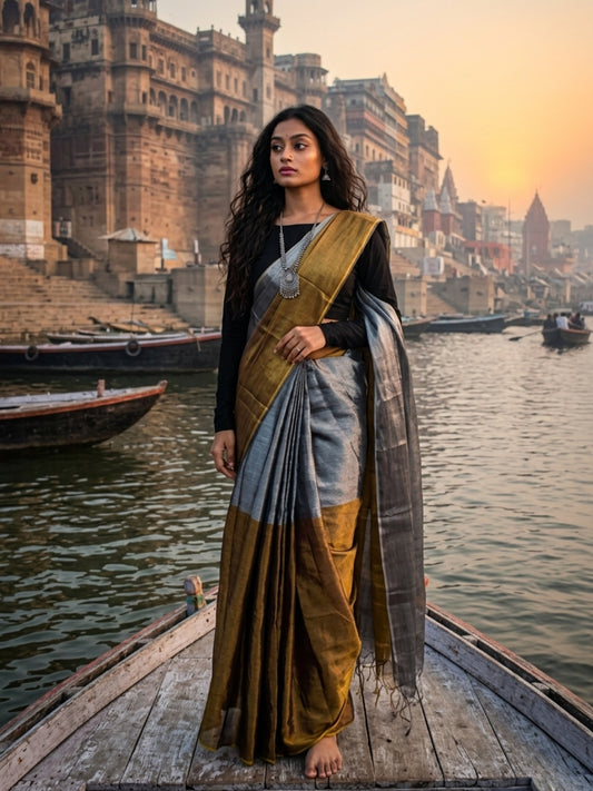 Swarna Chaand | Gold & Silver Handloom Tissue Saree