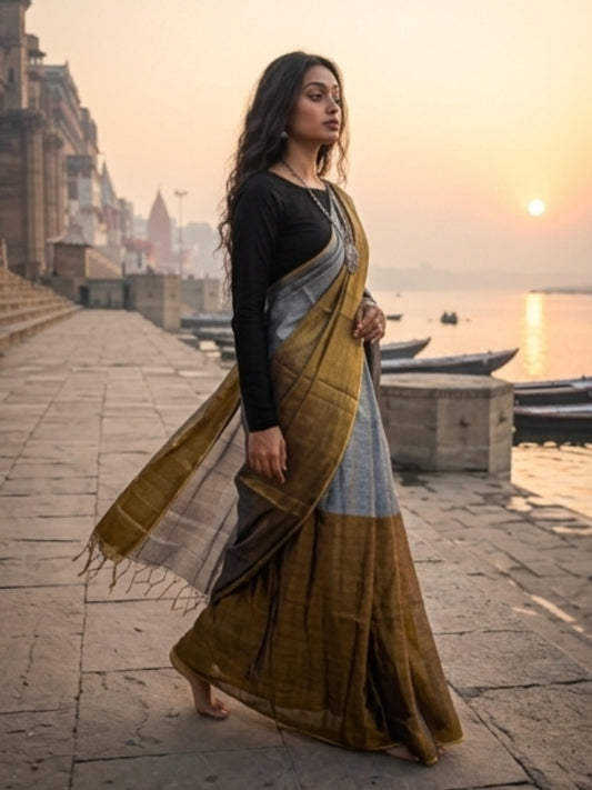 Swarna Chaand | Gold & Silver Handloom Tissue Saree