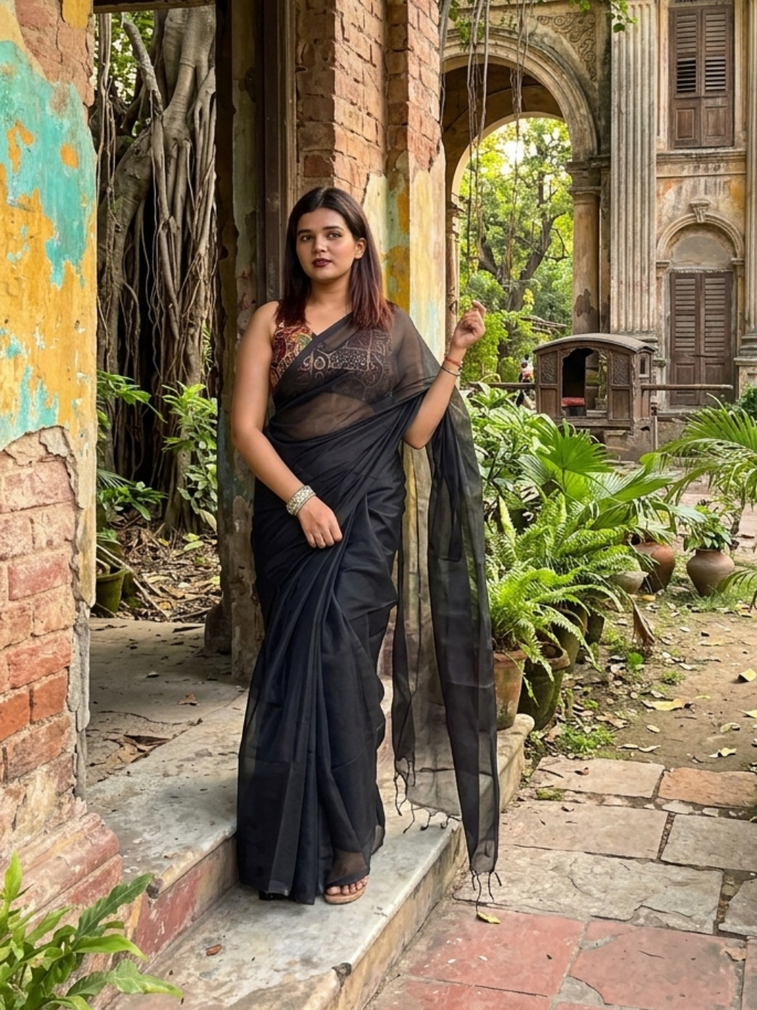 Aakar Black Handloom Tissue Saree for Women | Lightweight Shimmer Partywear Saree with Unstitched Blouse Piece | Elegant Festive Wedding Saree